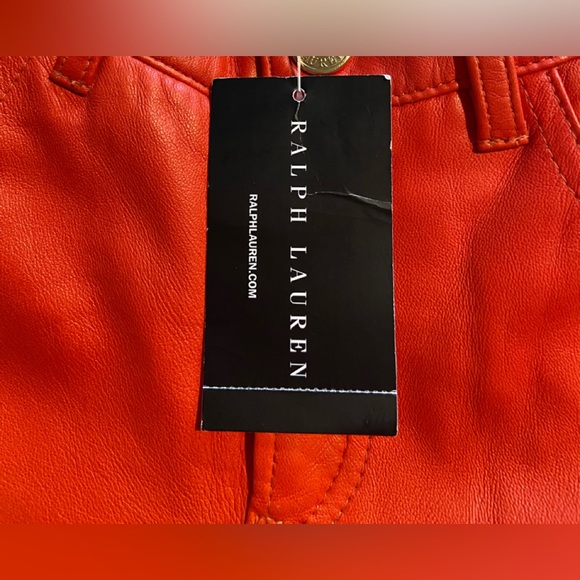 NWT Ralph Lauren Bright Orange Leather Pants - Picture 6 of 12